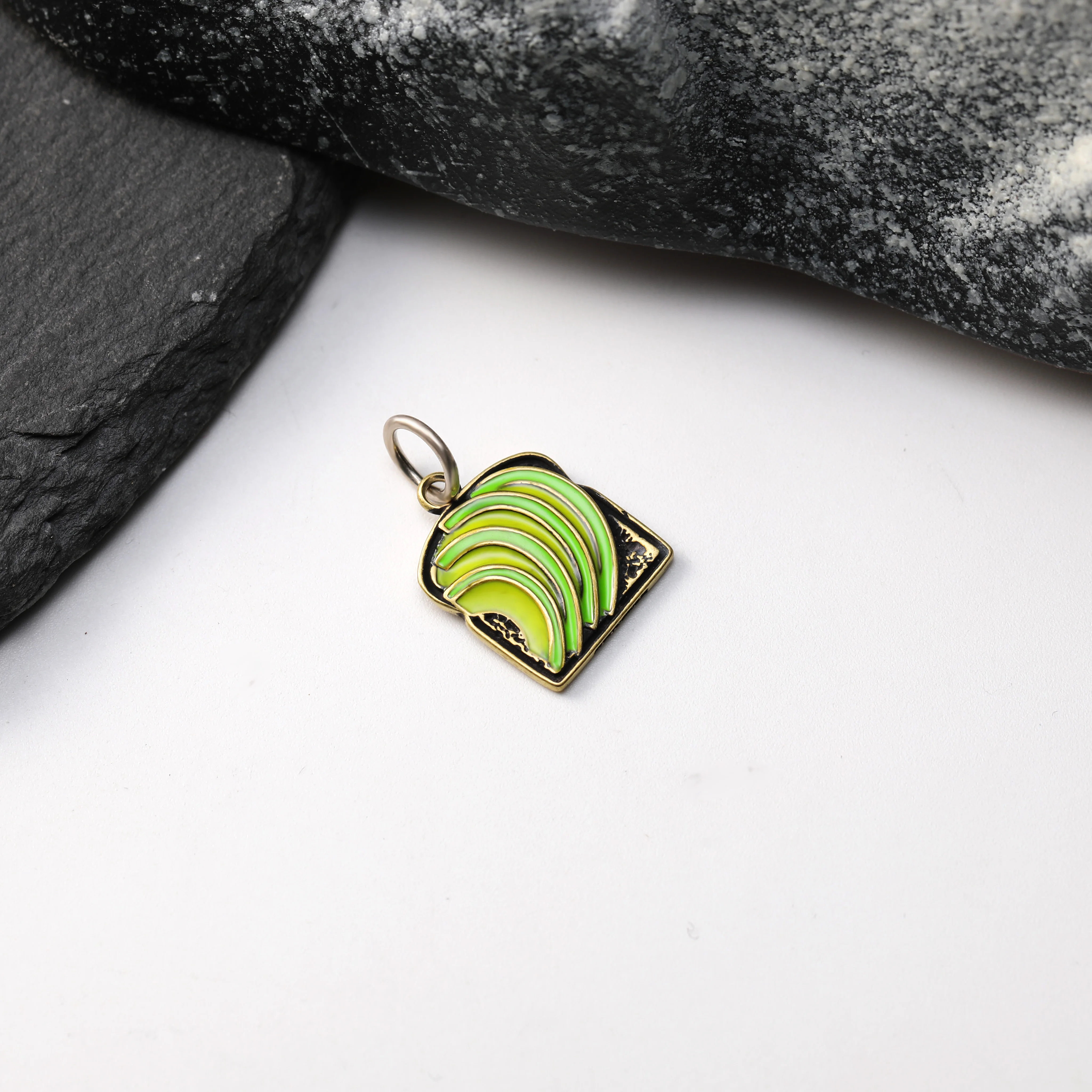 

DJ313 Authentic 925 Silver Fashion Enamel Craft Bread Toast Pendant Enamel Avocado Toast Charm Pendant DIY Silver Jewelry