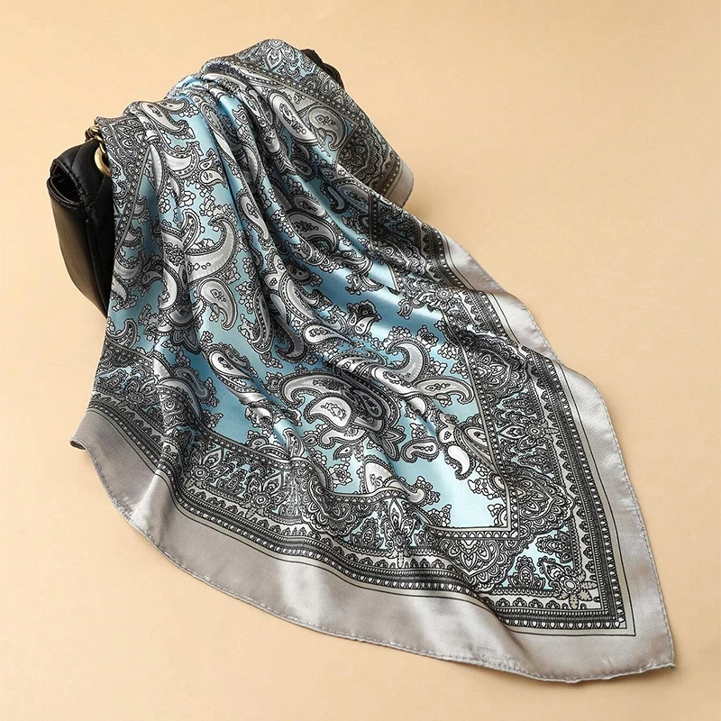 Écharpe imprimée en soie pour femmes, foulard carré pour le cou, bureau, châle, bandanna, hijab musulman, mouchoir, silencieux 90x90cm