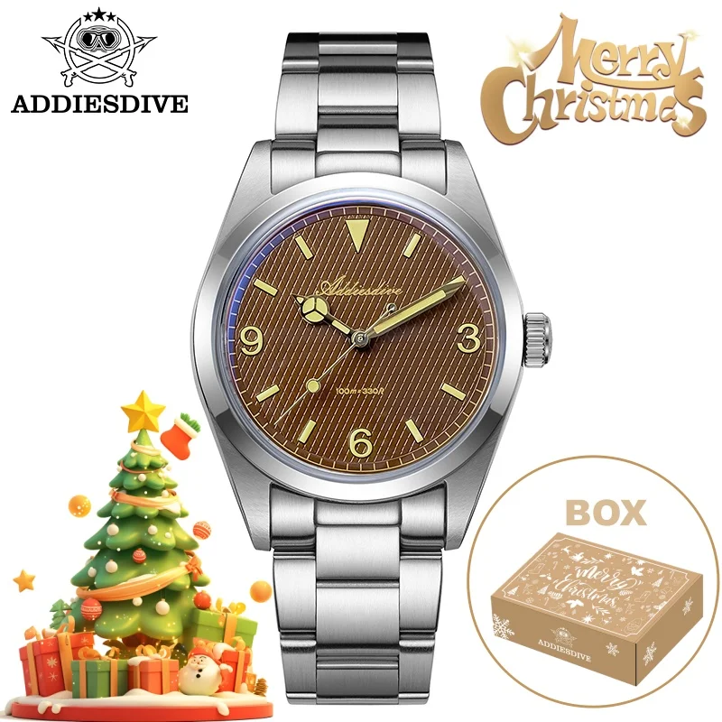 

ADDIESDIVE AD2096 Men‘s Watch Christmas Gift 316L Stainless Steel Bubble Mirror Glass 10Bar Diving Luminous Quartz Watch