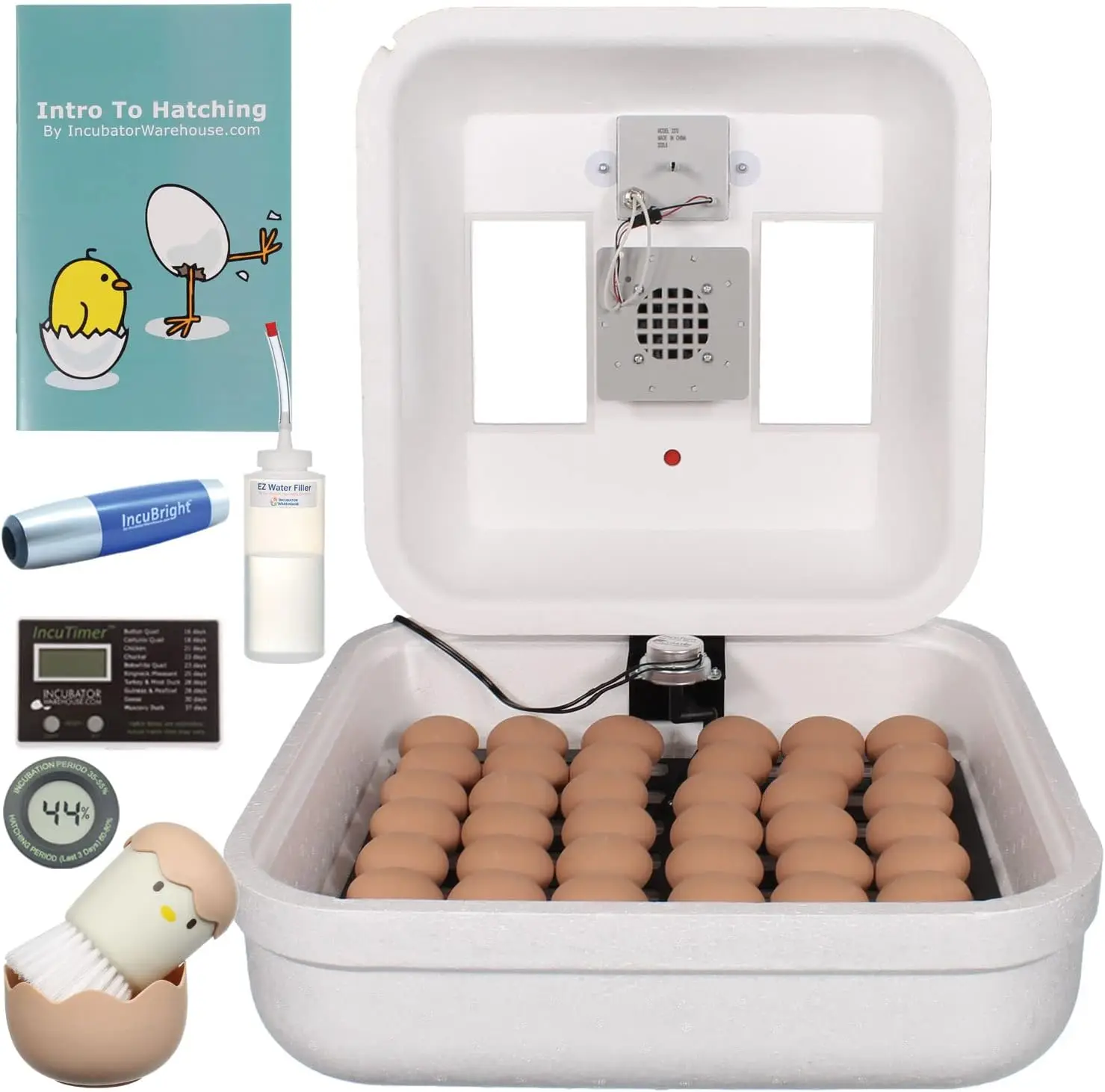 2370 Egg Incubator Deluxe Combo Kit, Electronic Thermostat, Circulating Air Fan, Automatic Egg Turner, Hygrometer for Humidity