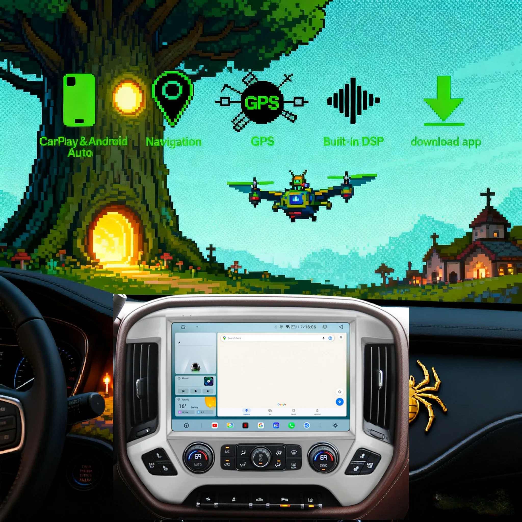 

13,3-дюймовый сенсорный экран Android14 для Chevrolet Silverado GMC Sierra 2014-2018, беспроводной CarPlay, автомобильный радиоприемник, стерео GPS-навигация