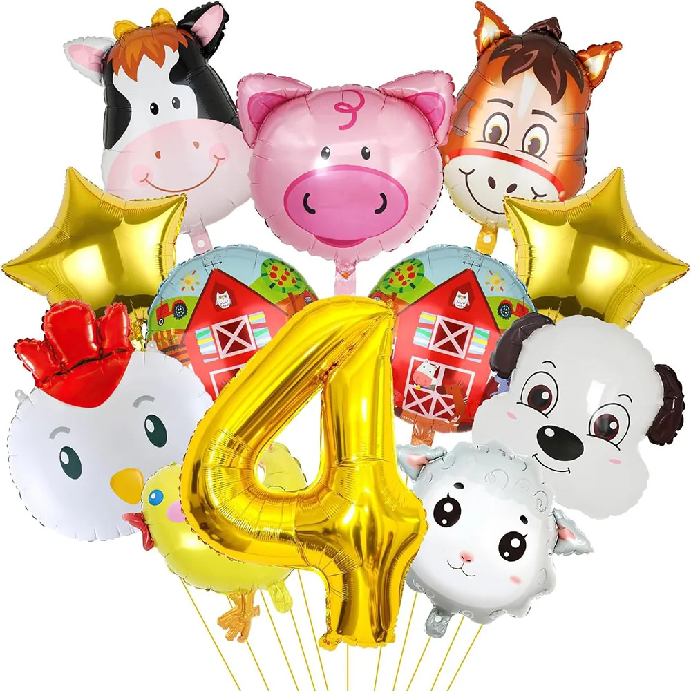 Farm-Tier-Ballons für Geburtstagsdekorationen – 12-teiliges Set mit Zahlen-Folienballons zum Thema Bauernhof, inklusive Kuh-, Esel-, Schaf-, Schwein- und Hühnerballons, Partyzubehör zum Bauernhof-Thema für Kinder. – Detail 5