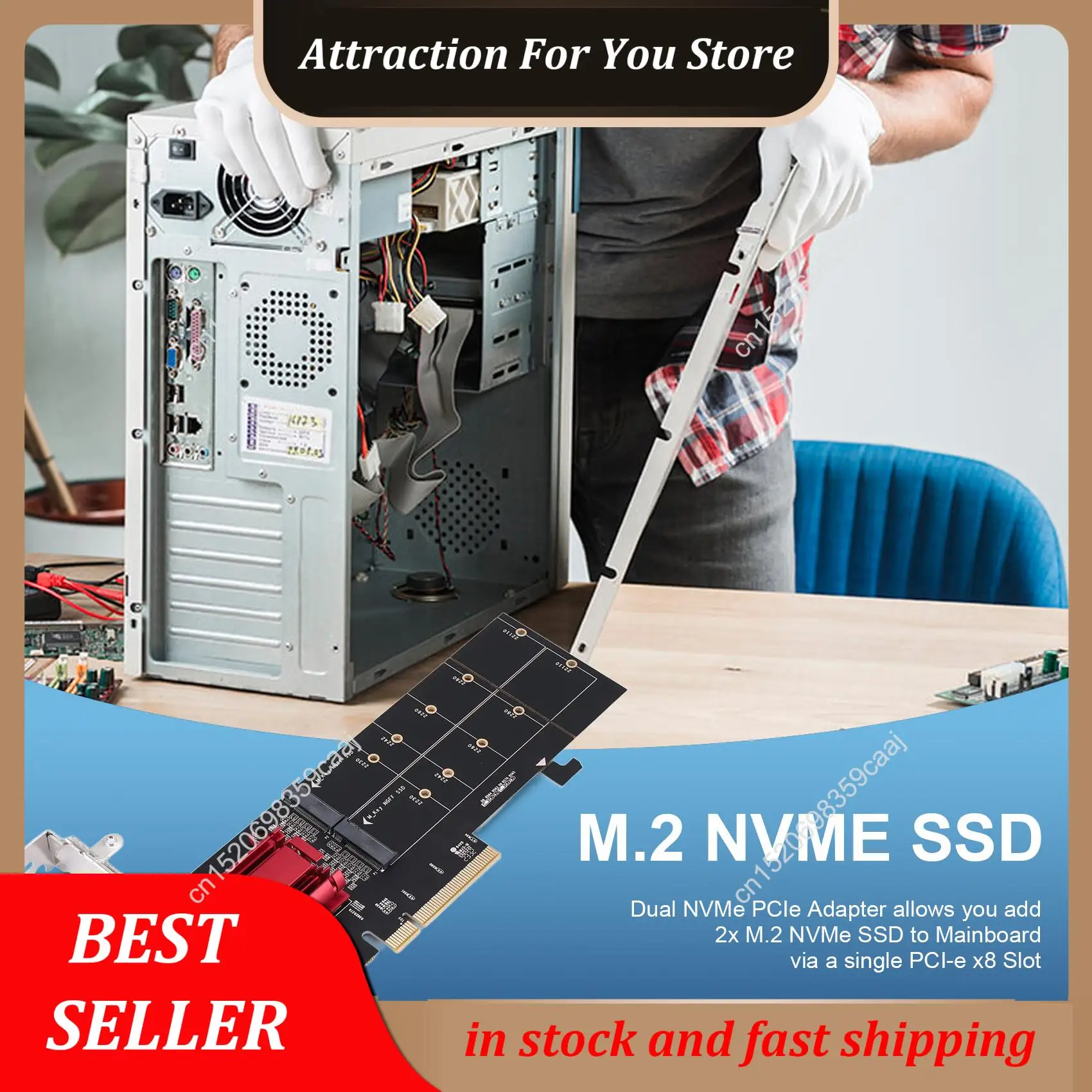 Hot Selling Dual Nvme Pcie Adapter,M.2 Nvme SSD To PCI-E 3.1 X8/X16 Card Support M.2 (M Key) Nvme SSD 22110/2280/2260/2242