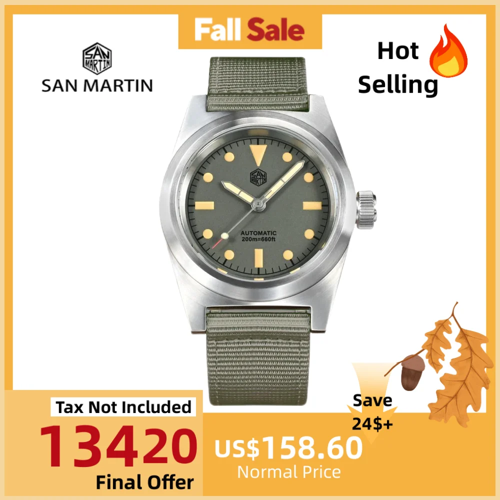 

San Martin 38MM Automatic Mechanical Watch YN55A Self-Wind Wristwatches Diver Sapphire C3 Luminous 20Bar Waterproof SN0029C