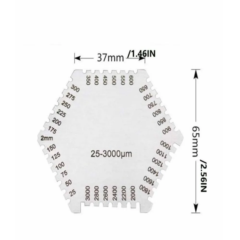 Aço inoxidável Paint Coating Hexagon Wet Film Comb, Anticorrosion, Wet Diafragma Espessura Gauge, não é fácil de ferrugem, prata