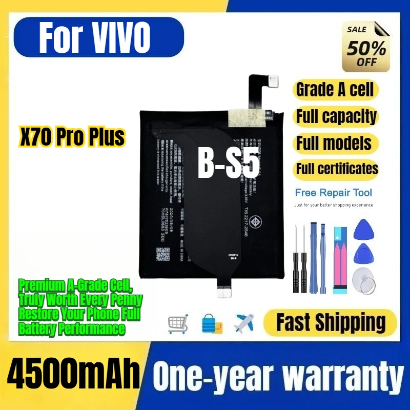 B-S5 for VIVO X70 Pro Plus Phone Battery 0 Cycle High Quality High Capacity Battery Replacement Bateria Grade A Cell with Tools
