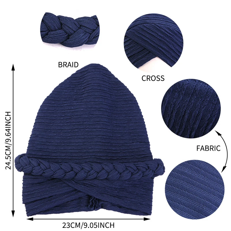 

Indian Hat Muslim Women Front Cross Braids Turban Hijab Head Wrap Hair Loss Bonnet Headscarf Chemo Cap Headband African Headtie