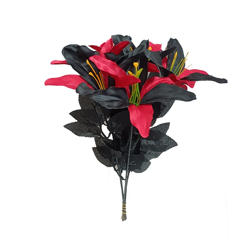 Halloween Decoration Black Red Lily Fake Flower Simulated  White Flowers Gothic Home Decors Mexican Day Of The Dead Ornament