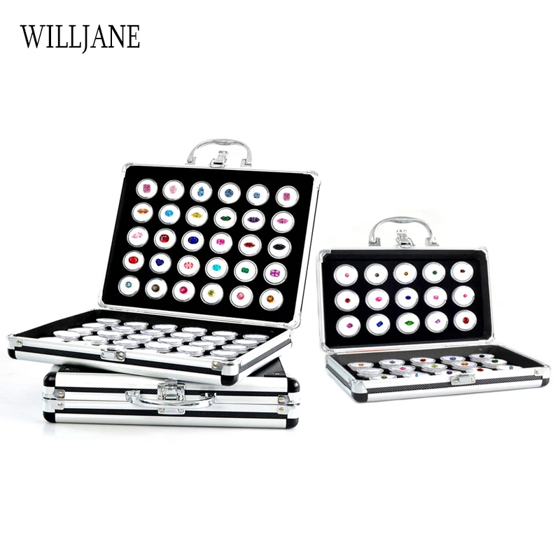 

Foam Gem Jars Loosing Diamond Display Tray Metal Handle Pendant Bead Gemstones Storage Box Stone Collection Travel Carrying Case