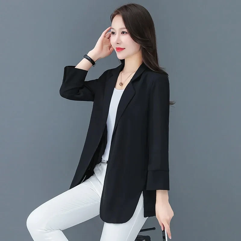 Women's Blazer Thin Korean Version Loose Medium Long Chiffon Summer Sun Protection Shirt Three Quarter Sleeves Miss Outerwear