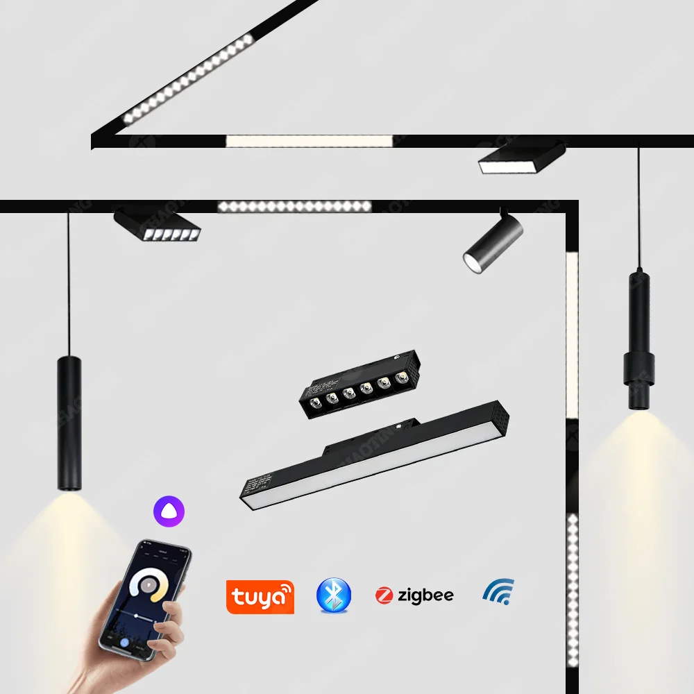 Tuya ไฟสปอตไลท์หรี่แสงได้0-10V Dali ปรับได้ระบบแม่เหล็กไฟส่อง LED ing ติดผนังไฟส่อง LED ไฟ LED รางพับได้เชิงเส้น