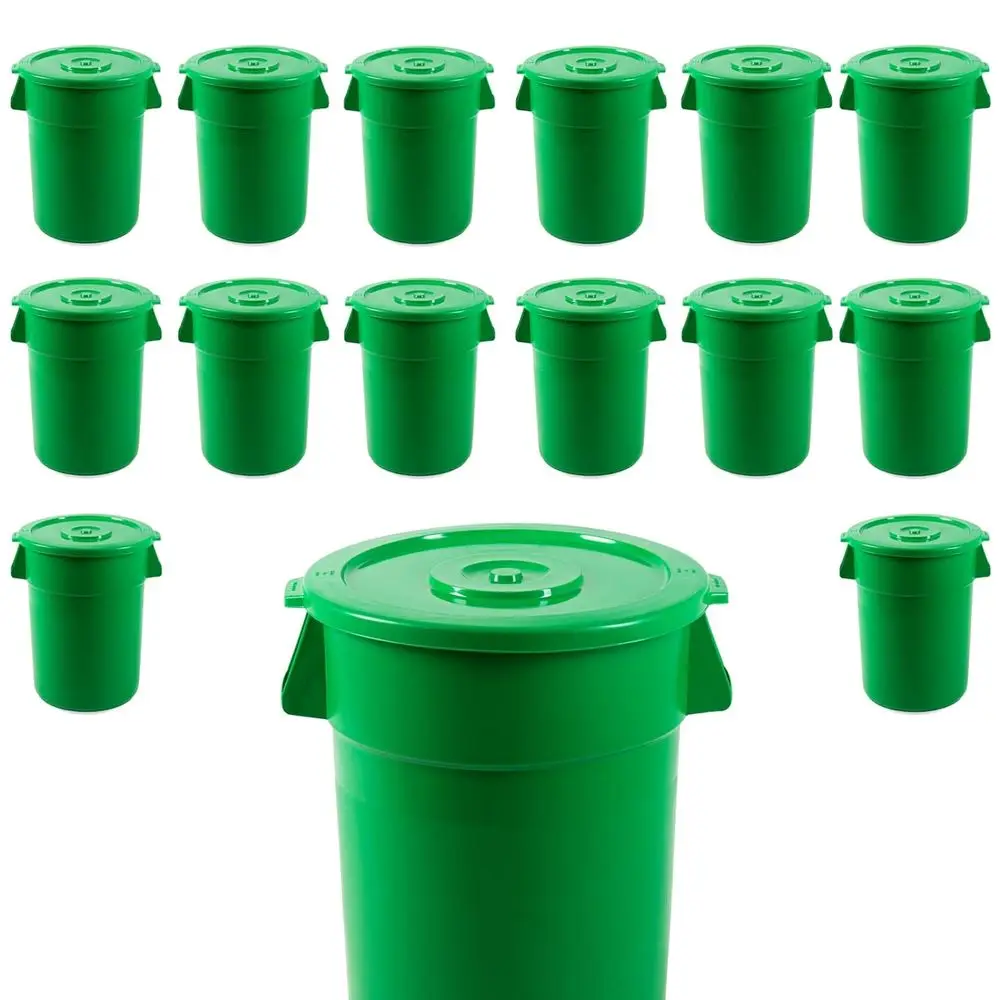 

Pack 55 Gallon Green Round Commercial Trash Can with Lid/Ingredient Bin Recycling Bin Kitchen Garbage Can Office Garbage Can Tra