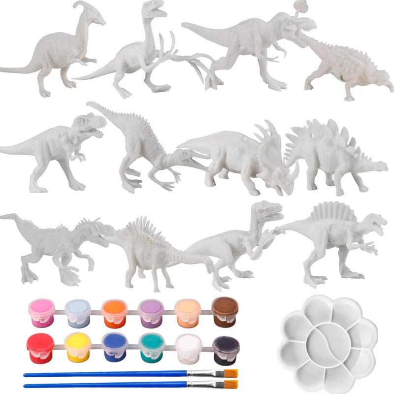 6/8PCS Unpainted DIY Dinosaur Painting Kit, Blank Model Toys for Kids 3+ Years Creative Graffiti Montessori Educational Art Gift