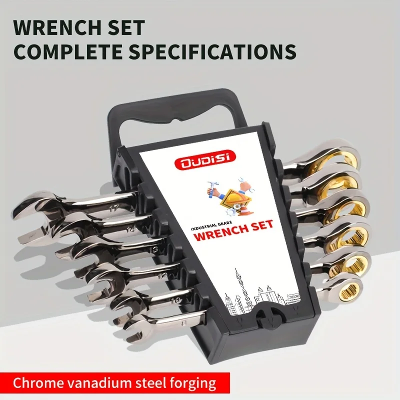 

6-12pcs durable ratchet wrench kit-smooth 72-tooth mechanism, corrosion resistance, easy to tighten bolts and nuts, with storage rack, easy to carry.
