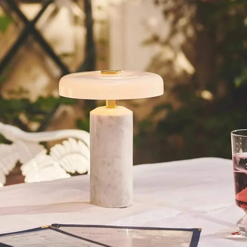 Danish Luxury Marble LED Table Lamp Portable Rechargeable Dimmable Desk Light Modern Decor Bedside Lamp for Bedroom Living Room
