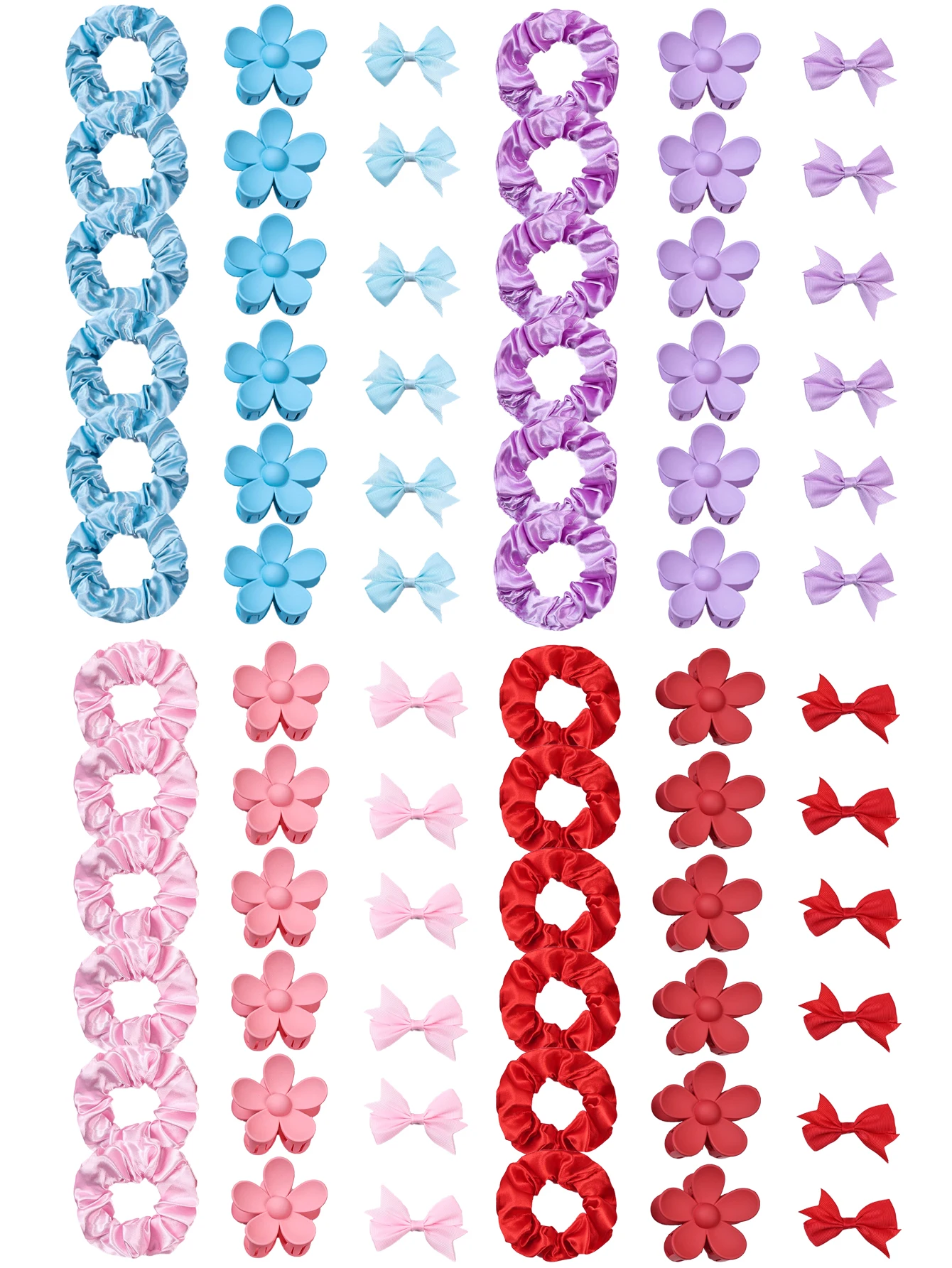 18-teiliges Modisches Haaraccessoires-Set für Frauen: Matte Schleifen-Haarspangen, Große Blumen-Haarklammern, Satin-Haargummis
