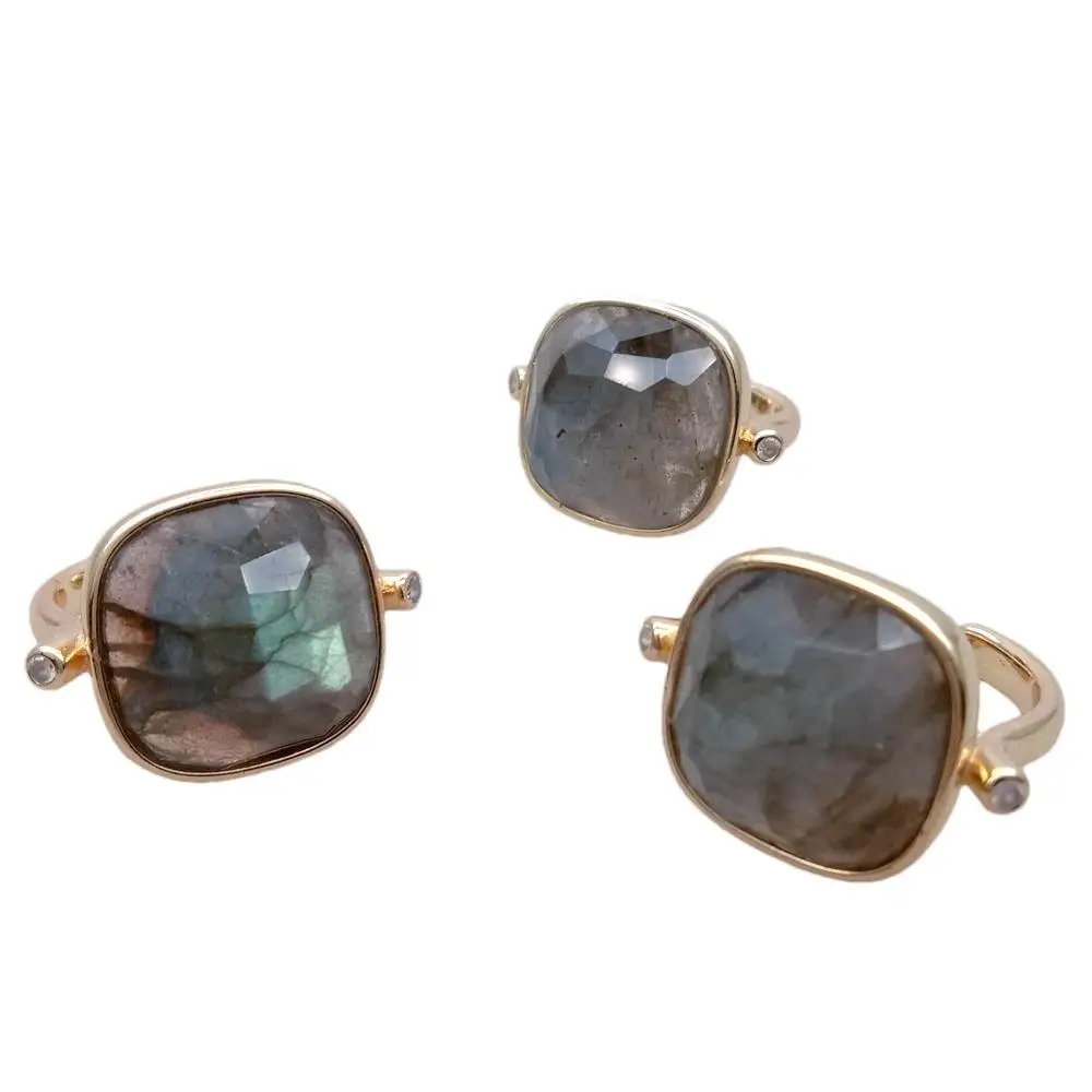 

5 PCS Natural Stone Ring G Labradorite Gold Plated Adjustable Ring Women Jewelry Gifts