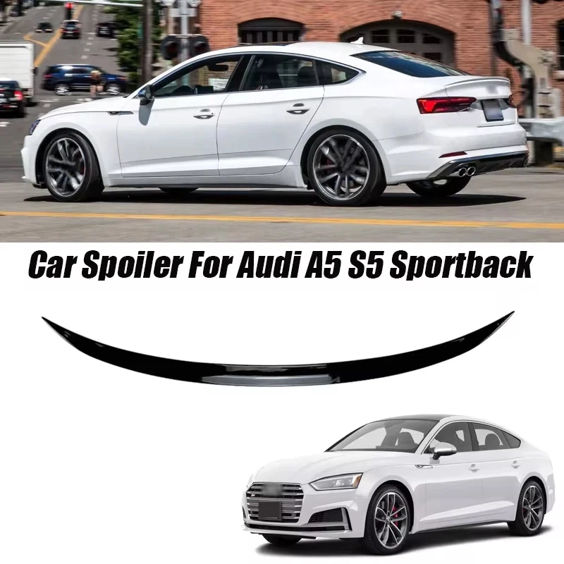 120CM Gloss Black Soft Rubber Rear Trunk Spoiler Lip Splitter 5D Carbon Look Car Accessories For Audi S5 RS5 Sportback