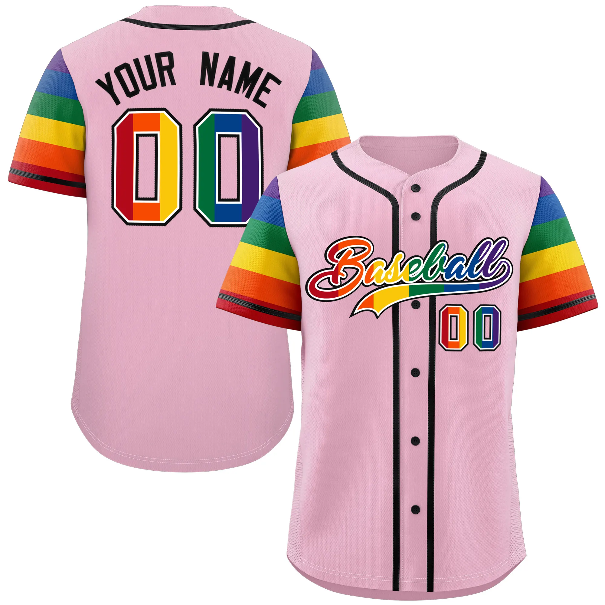 

Custom Rainbow Baseball T-shirt Team Printed Logo Sports Jersey Button Down Baseball Jersey Short Sleeve
