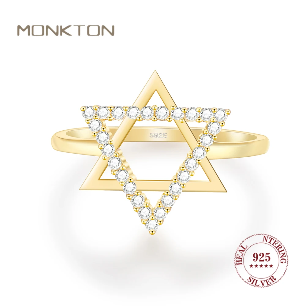 Monkton-Anillo de plata 925 para mujer, joyería de estrella Hexagonal, regalo de cumpleaños, Anillo Chapado en platino