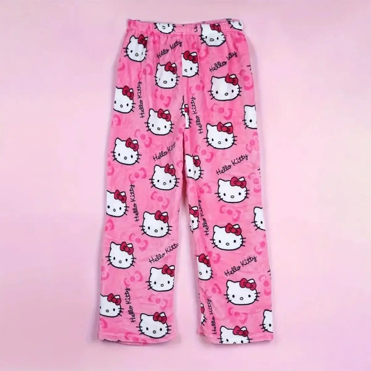 Sanrios مرحبا كيتي منامة النساء الفانيلا فضفاضة عارضة بيجامة بانت رشاقته الدافئة الكرتون المنزل السراويل الخريف الشتاء الملابس هدية