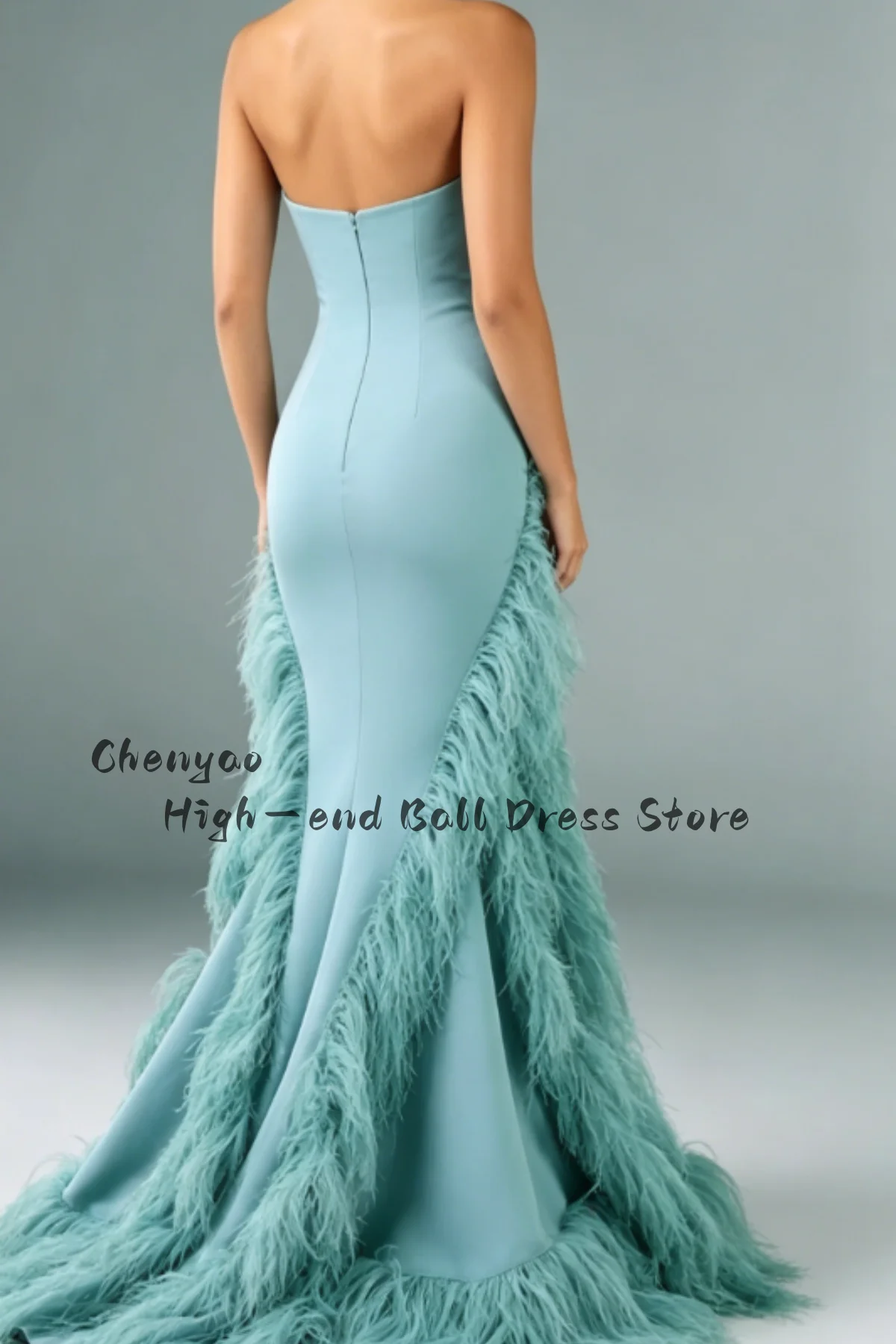 Customized Strapless Feathers Prom Dresse Elegant Floor Length Sleeveless Evening Party Gowns vestidos de fiesta elegantes image 3