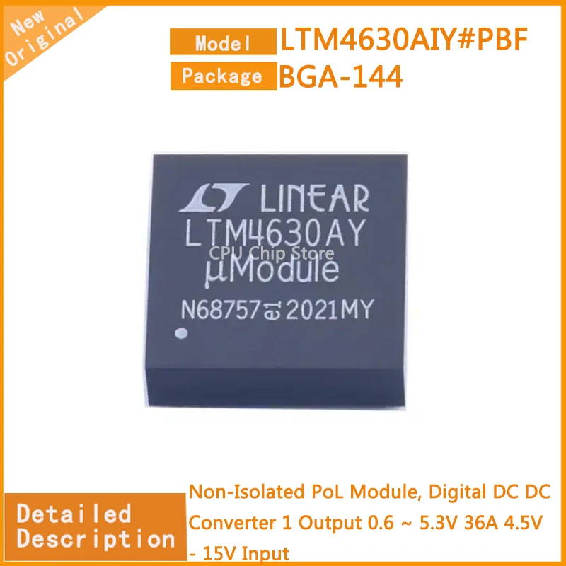 

1~5Pcs New Original LTM4630AIY#PBF LTM4630AIY Non-Isolated PoL Module, Digital DC DC Converter 1 Output 0.6 ~ 5.3V 36A 4.5V