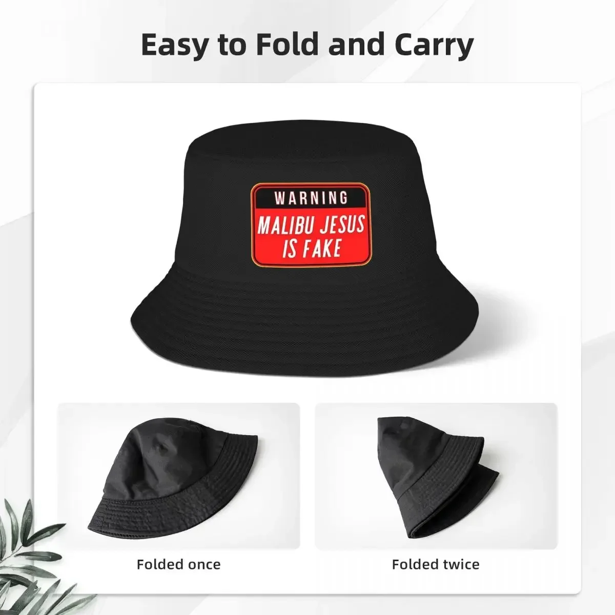 WARNING Malibu Jesus Is Fake - Funny Warning Religious Signs Bucket Hat Panama For Man Bob Hats Fisherman Hats Beach Fishing Cap