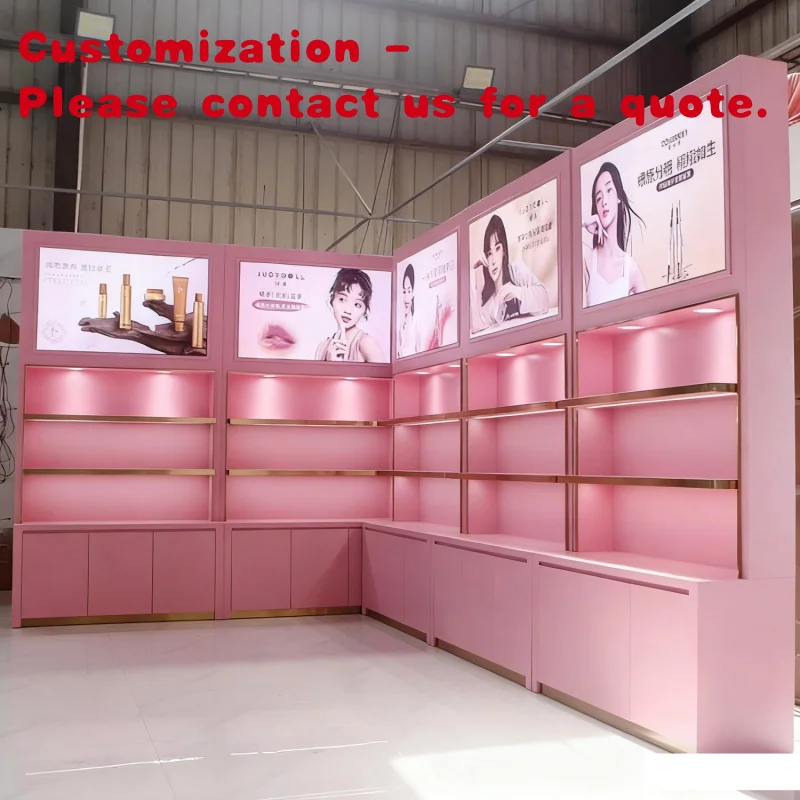 

Изготовленный на заказ. Высококачественный розовый шкаф-витрина для салона красоты. Многослойные светодиодные косметические полки. Салонный шкаф. Косметическая витрина с.