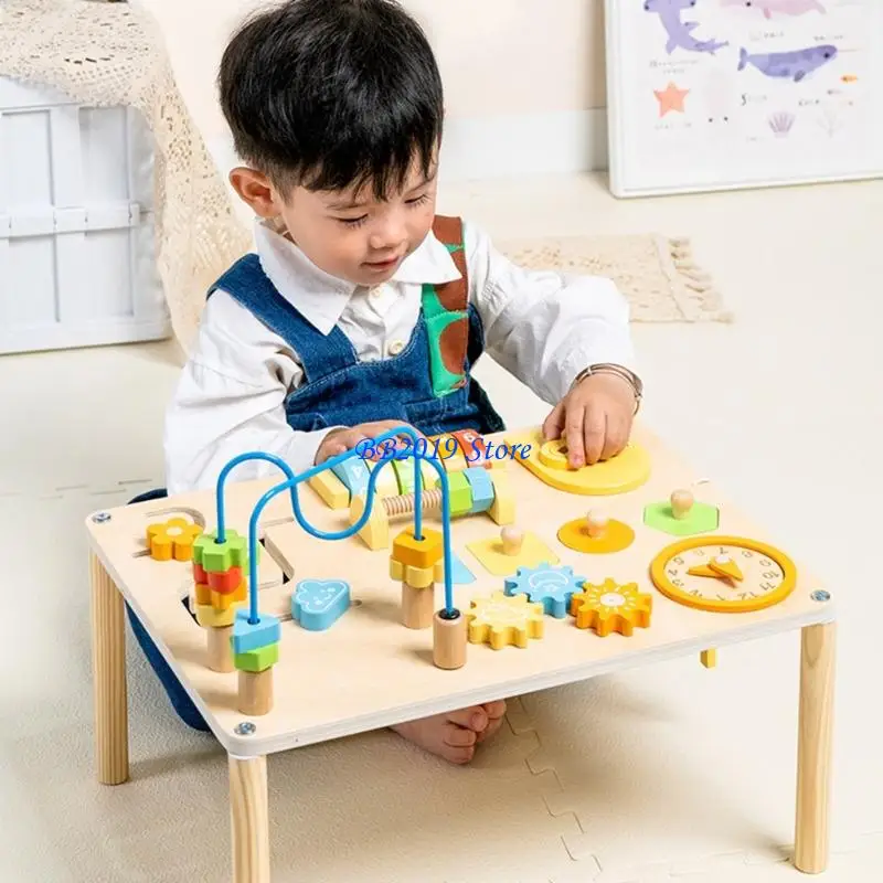 Q0KB Learning Activity Table Toy for Toddler Wooden Busy Boards Including Matching Game Teaching Clock Baby Sensory Toy