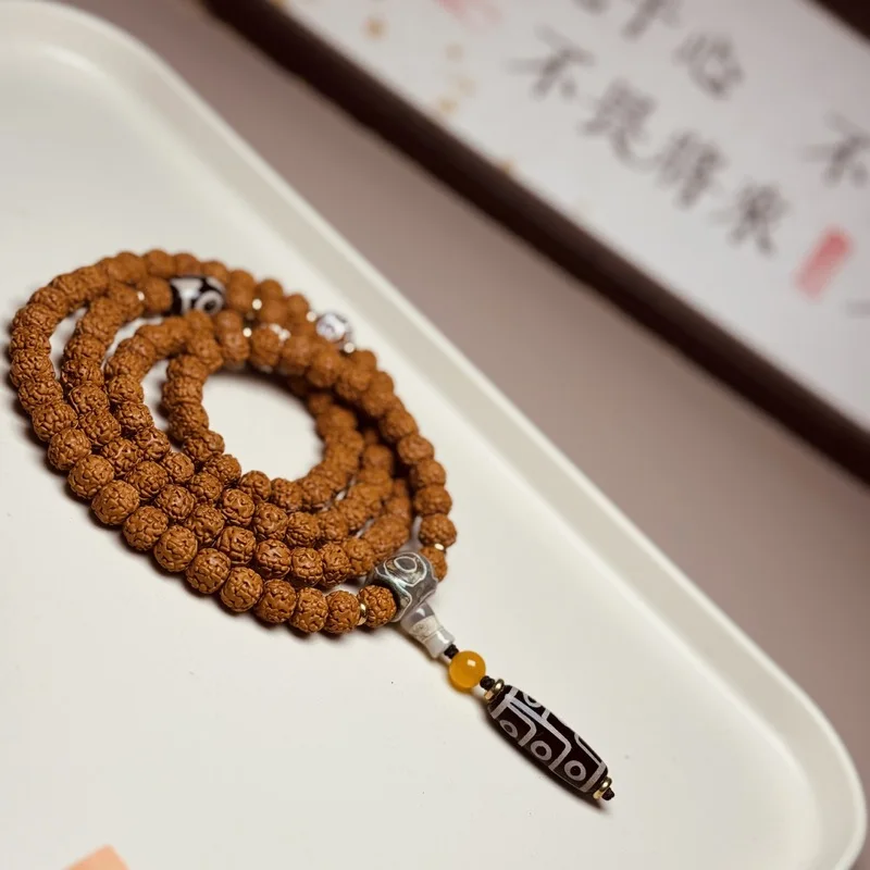 Small  Natural Bodhi Agate Dzi Bead Bracelet Men'S Buddhist Prayer Beads Hand-Grinding Ornament