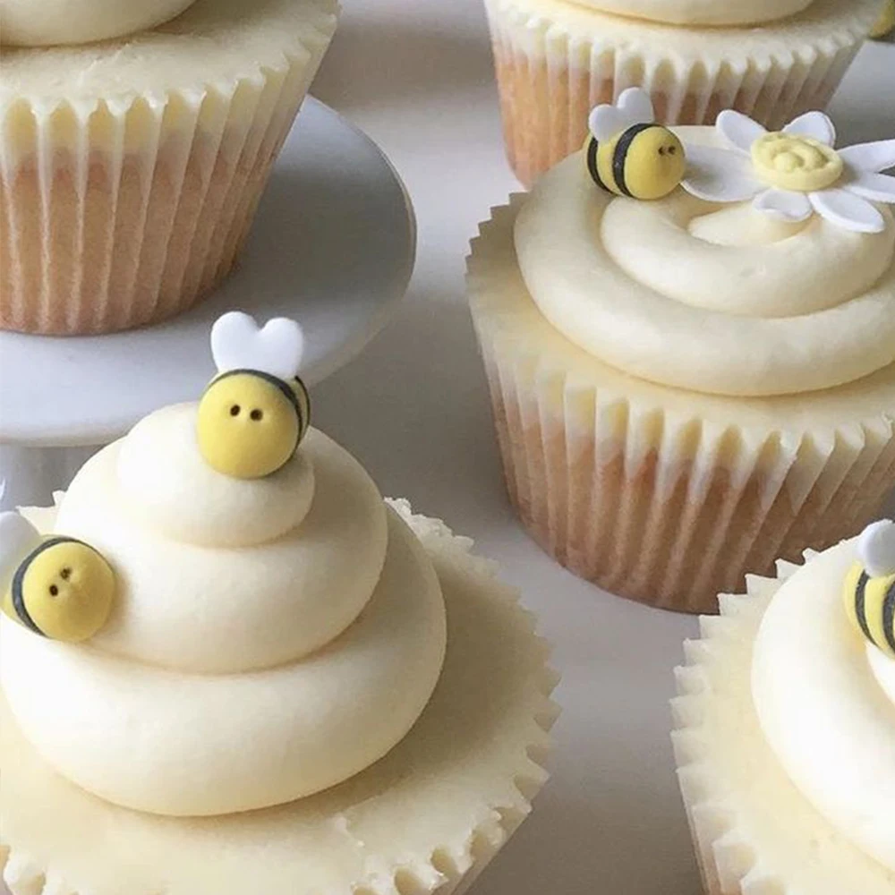 Daisy Bee Cake Toppers White Sunflower Bumble Bee Cake Decoration DIY Oh Babee Birthday Baby Shower Cupcake Topper Party Decor