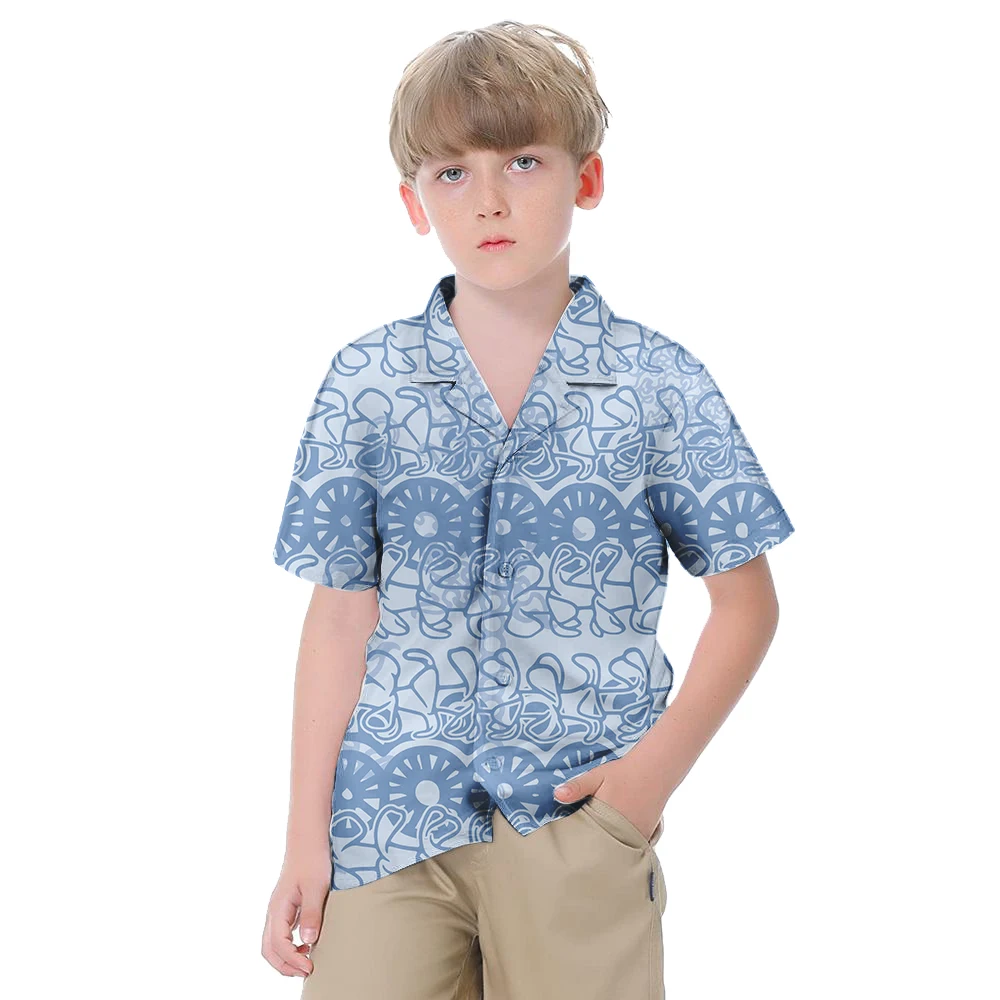 Sublimation Print Polynesian Tribal Kids T-Shirt Team Sport Short Sleeve Custom Children Hawaiian Aloha Shirt For Boy