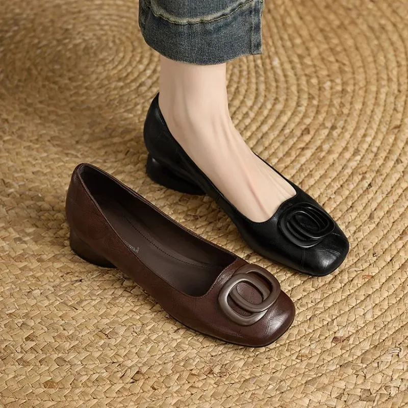 French Style Women Shoes Pumps Leather Shoes for Women Square Head Fashion Shoes Woman Footwear - view 3