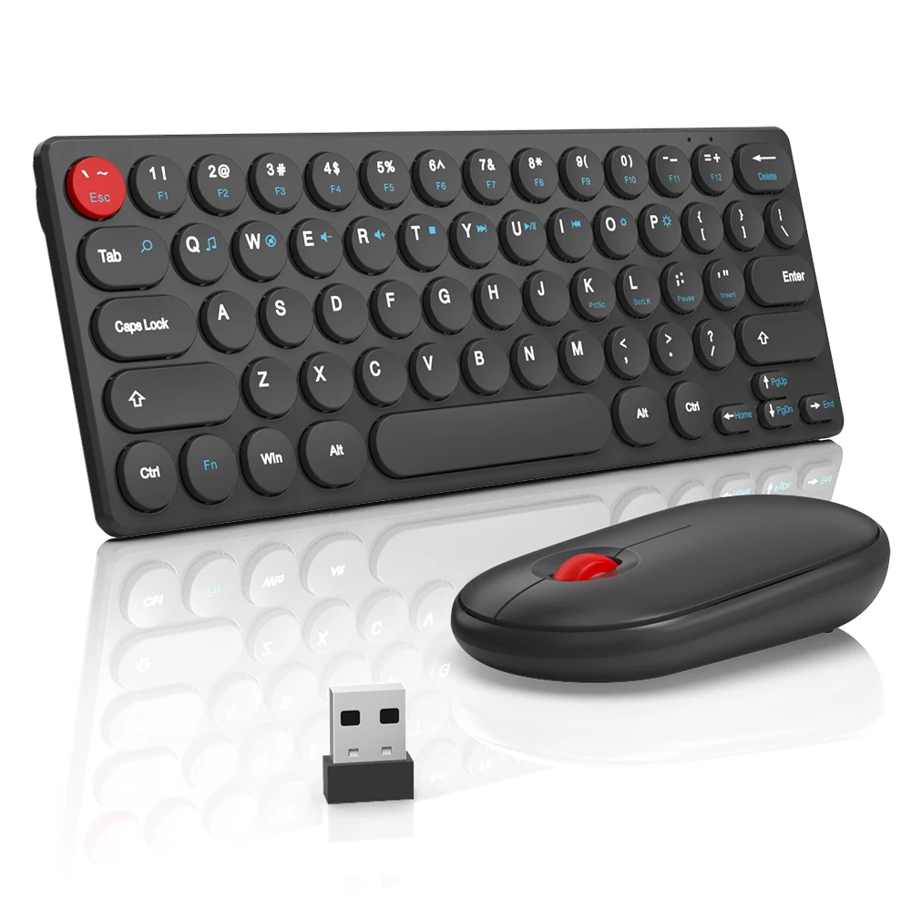 2.4G Colorful Wireless Keyboard and Mouse Ergonomic Small Size Typewriter Keyboard & Mouse Combo 64 Keys for Pc/Laptop/Desktop