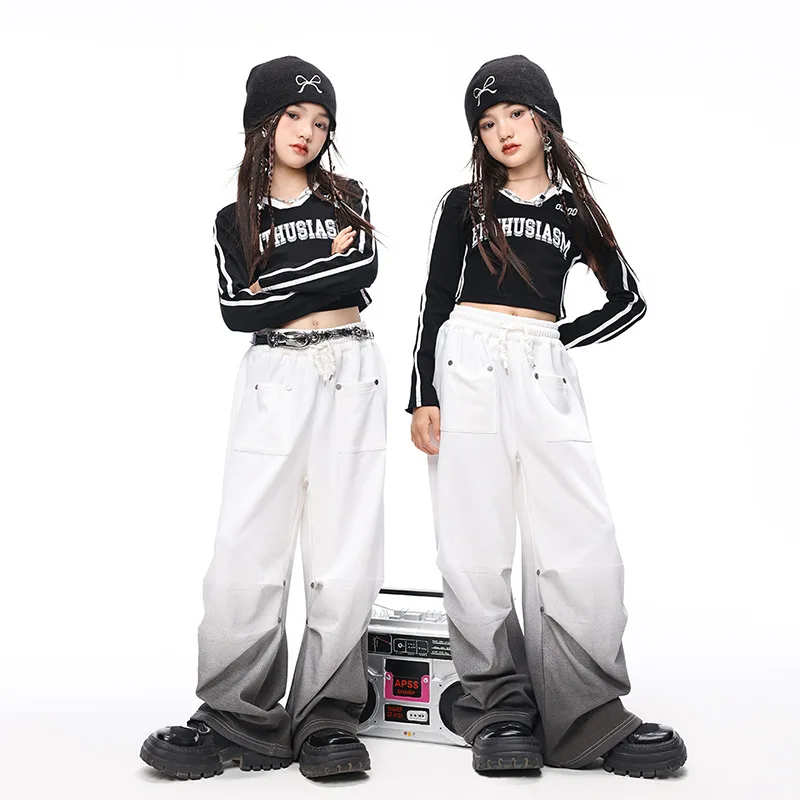 

Kids Girls Hip Hop Brand Street Wear Long Sleeve T-shirt Loose Casual Pant 2 Piece Sets Children Tracksuit Performance Costume