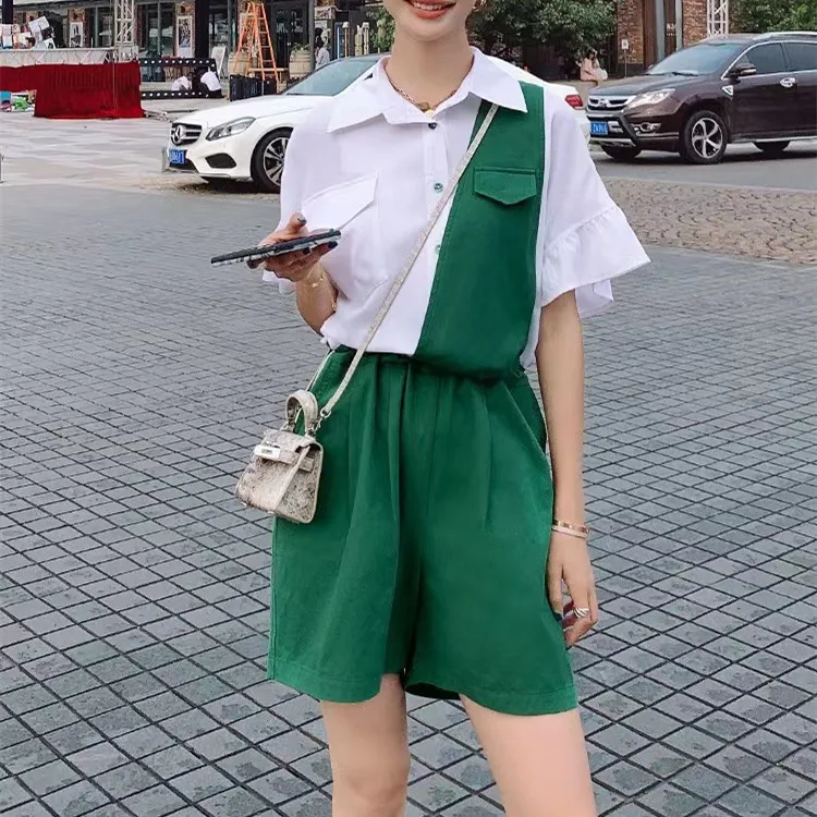 캐주얼 여름 원피스 또는 바지 투피스 가짜 어깨끈 스플라이싱 슬리밍 다용도 에이지리스 여성복