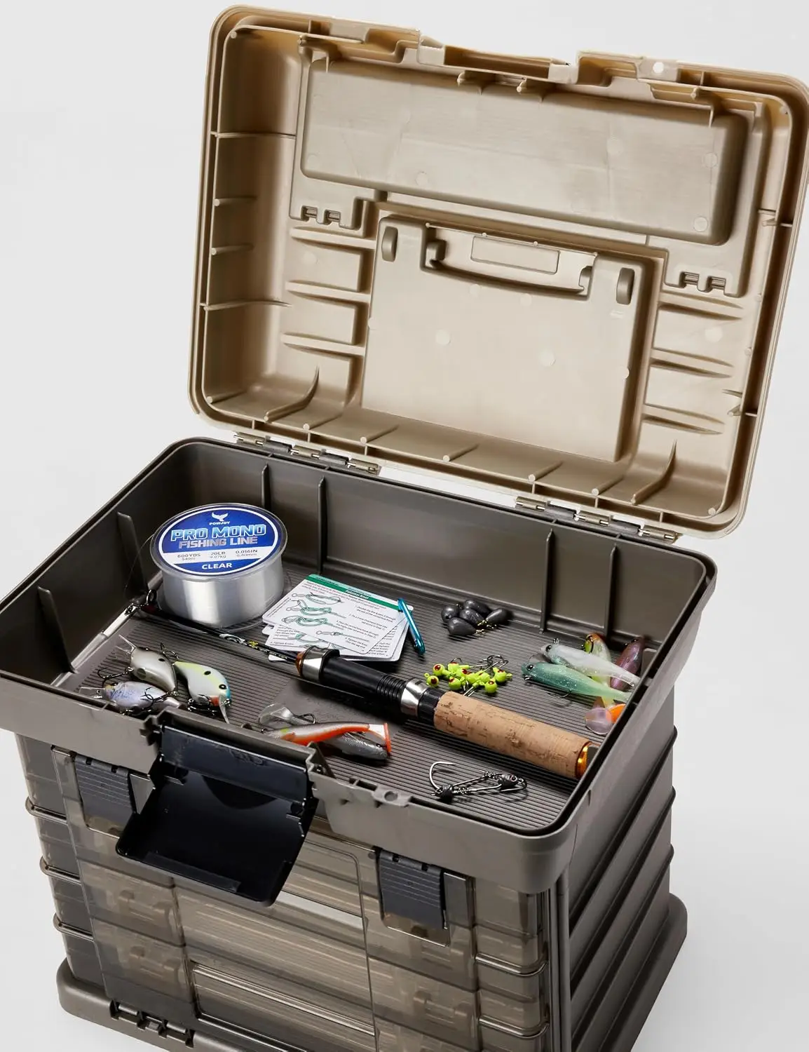 Plano Guide Series StowAway 4-By Rack System Tackle Box, Holds 4 3700 Utility Tackle Boxes, Quick-Access Top Storage with DuraView Lid, Durable Construction, Flexible, Adaptable Fishing Box