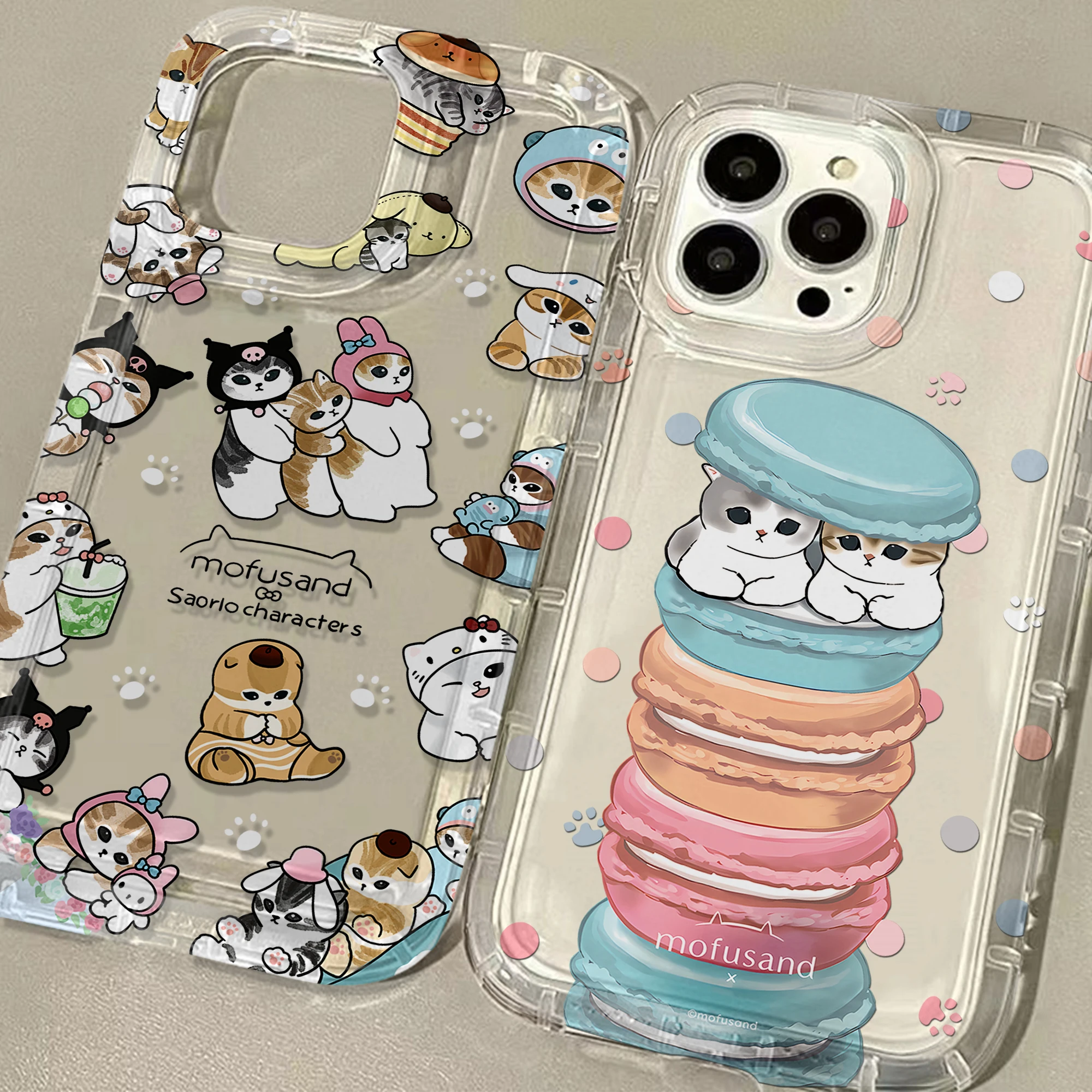 Cute M-mofusands cat Clear Phone Case for OPPO Reno 7Z 8T 5 6 6Z 7 8 8T 10 Pro Plus F9 F11 4G 5G Airbag Shockproof Cover