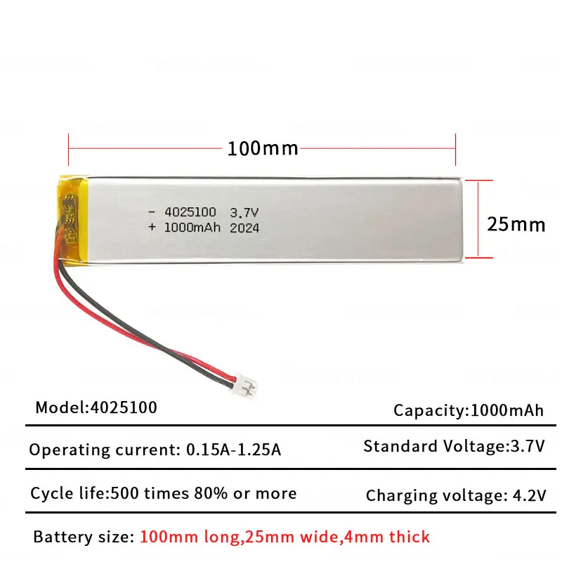 4025100 Battery 1000mAh 3.7V Li-Polymer Lithium Batteries for Bluetooth Voice Recorder EBook Smart Furniture Cabinet Light LED