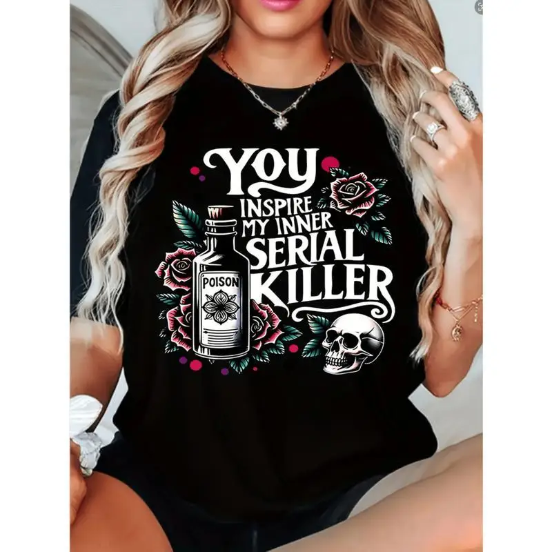 

Women's Dark Humor T-Shirt | "Inner Chaos" Sarcastic Skull Graphic Tee | Goth Punk Halloween Gift Top