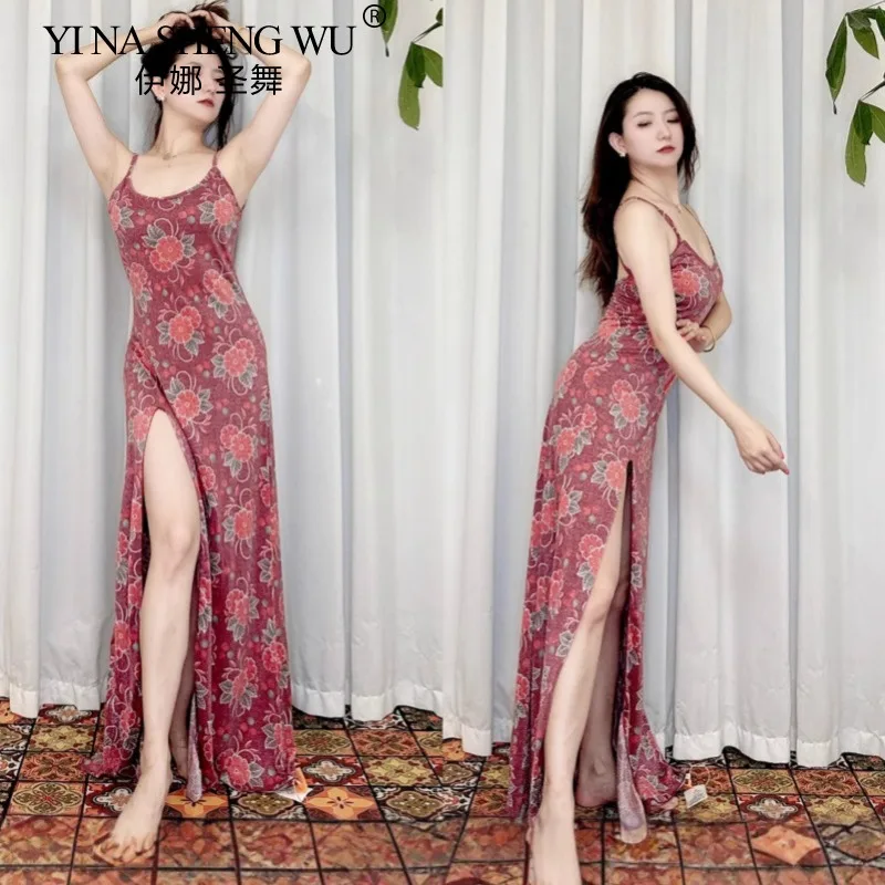 2025 novas mulheres roupa de prática de dança do ventre sexy sem costas estilingue vestido fino dança oriental wear para desempenho de treinamento de palco