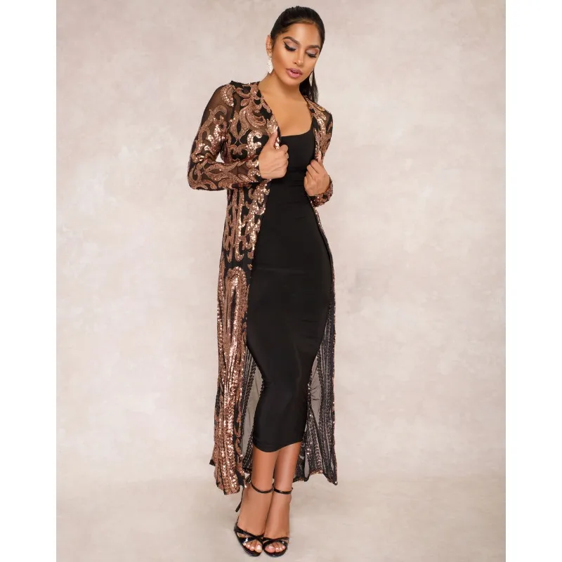 2024 Spring Summer New Women\'s Clothing Sequin Long Dress Sexy Sequined See-through Cardigan Dress