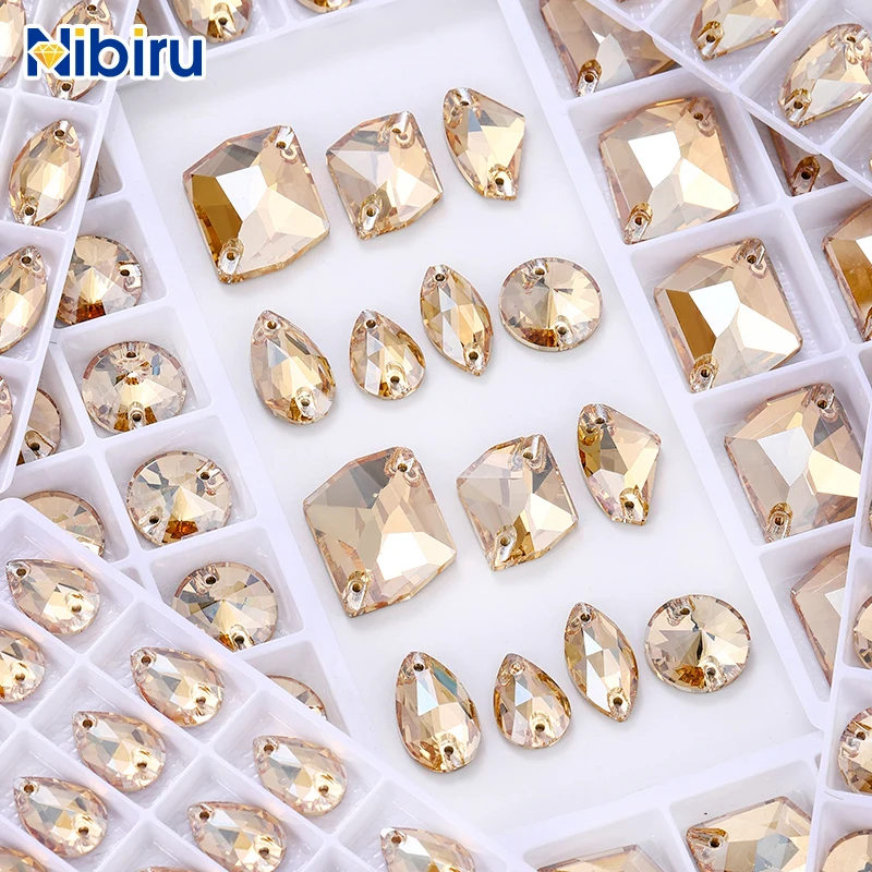 Nibiru Gold Shadow Top Quality Sew on Rhinestones Flatback Glass Sewing Crystal for Clothing Wedding Dress DIY Accessories