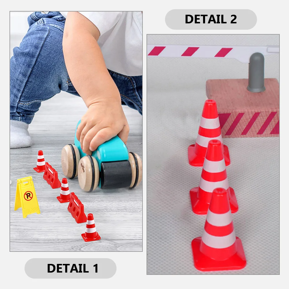 20 Pcs Roadblock Simulation Props Traffic Cones Toys Miniature Fence Models Plastic Street Signs Playset Small Child