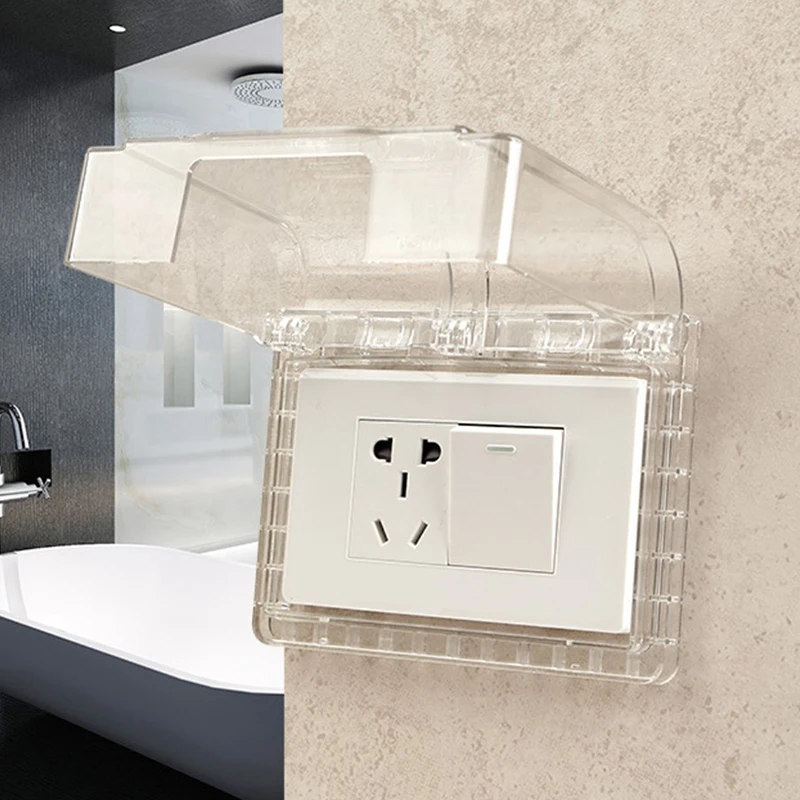 HUAHUAStickable Waterproof Electric Socket Shield; Splash-Proof Plug and Switch Protecting Box for Bathroom AmenitiesHUAHUA