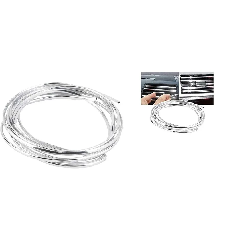 1pc Car Chrome Plated Decorative Strip U-shaped Strip Air Conditioner Grille Decorative Clip Strip 6-meter Installation New 2025