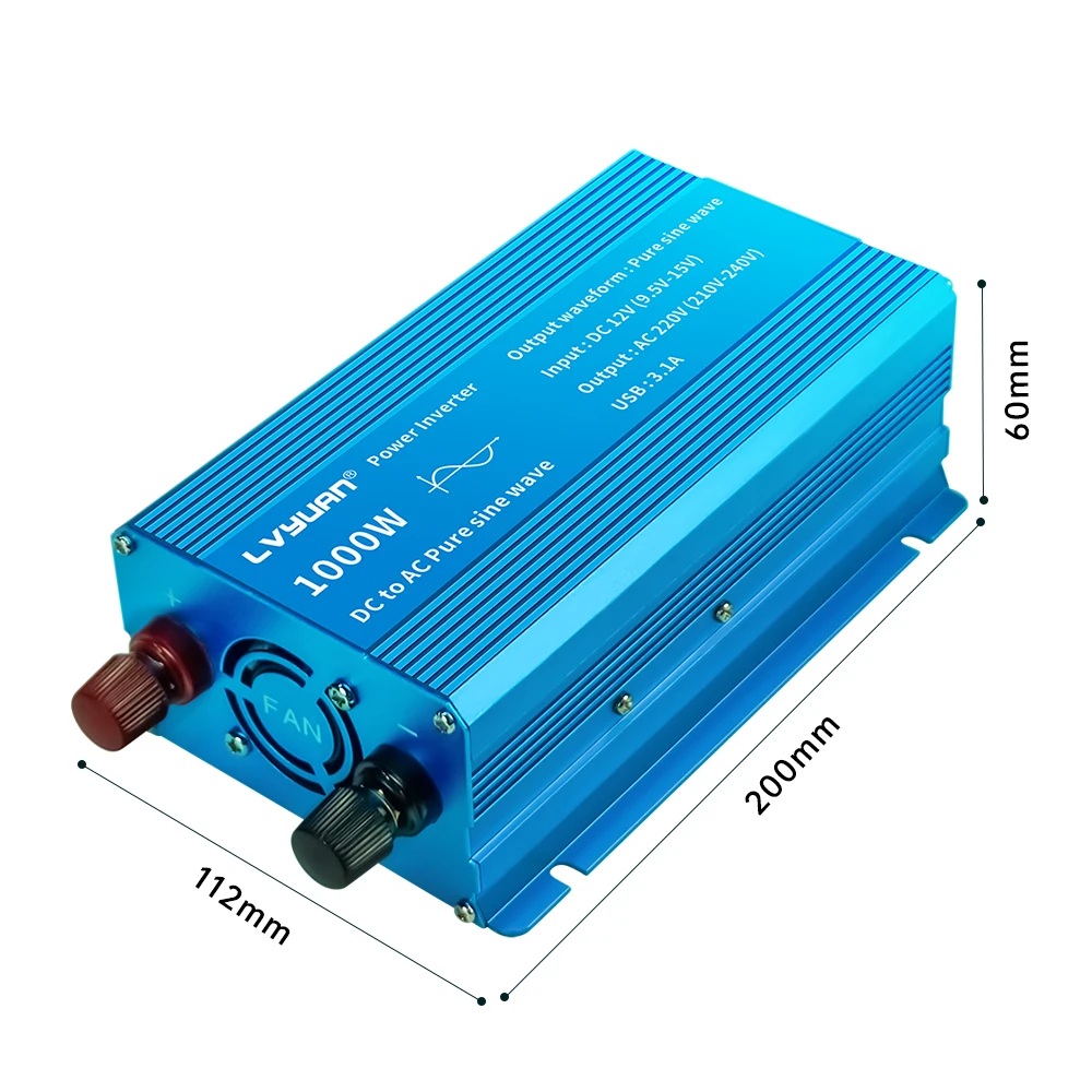 Onda sinusoidale pura 1000W 1500W 2200W DC 12V/24 a AC 220V convertitore adattatore Inverter di alimentazione per auto con 3.1A Dual USB EU/Universal