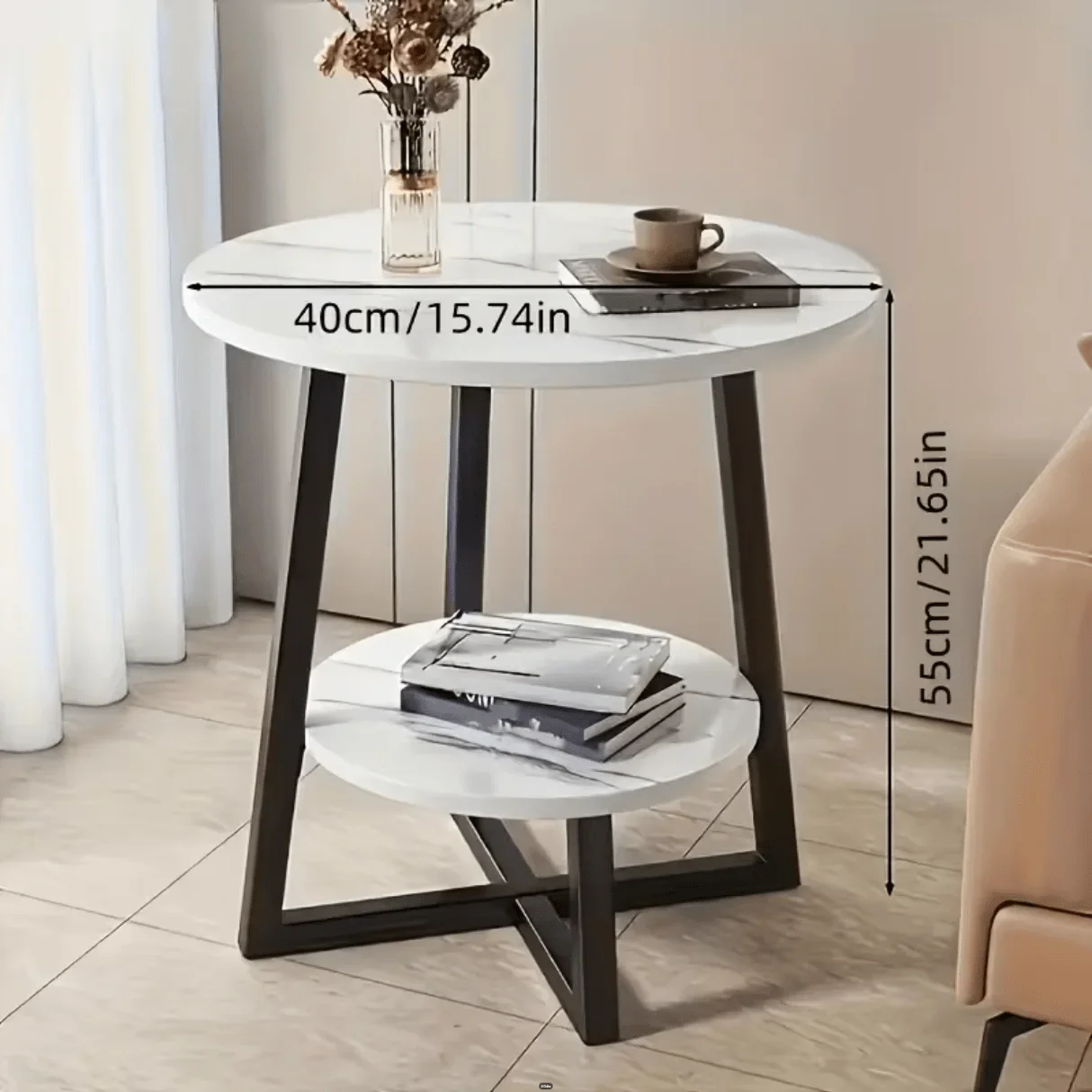 Modern 2-Tier Metal Coffee Table With Storage Shelves - Compact Round Side Table For Living Room, Balcony, Or Bedroom