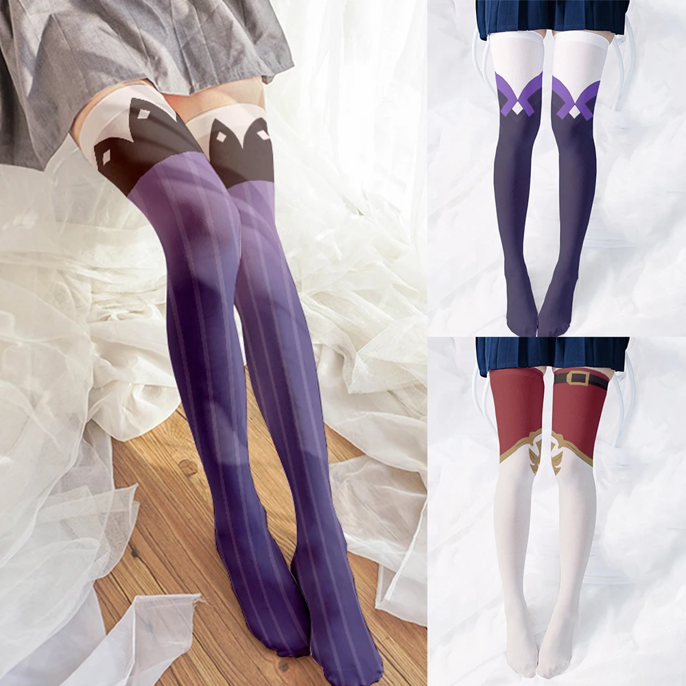 

Cartoon stockings color matching stripes gradient black sexy thigh socks fashion trend calf socks college style anime cosplay